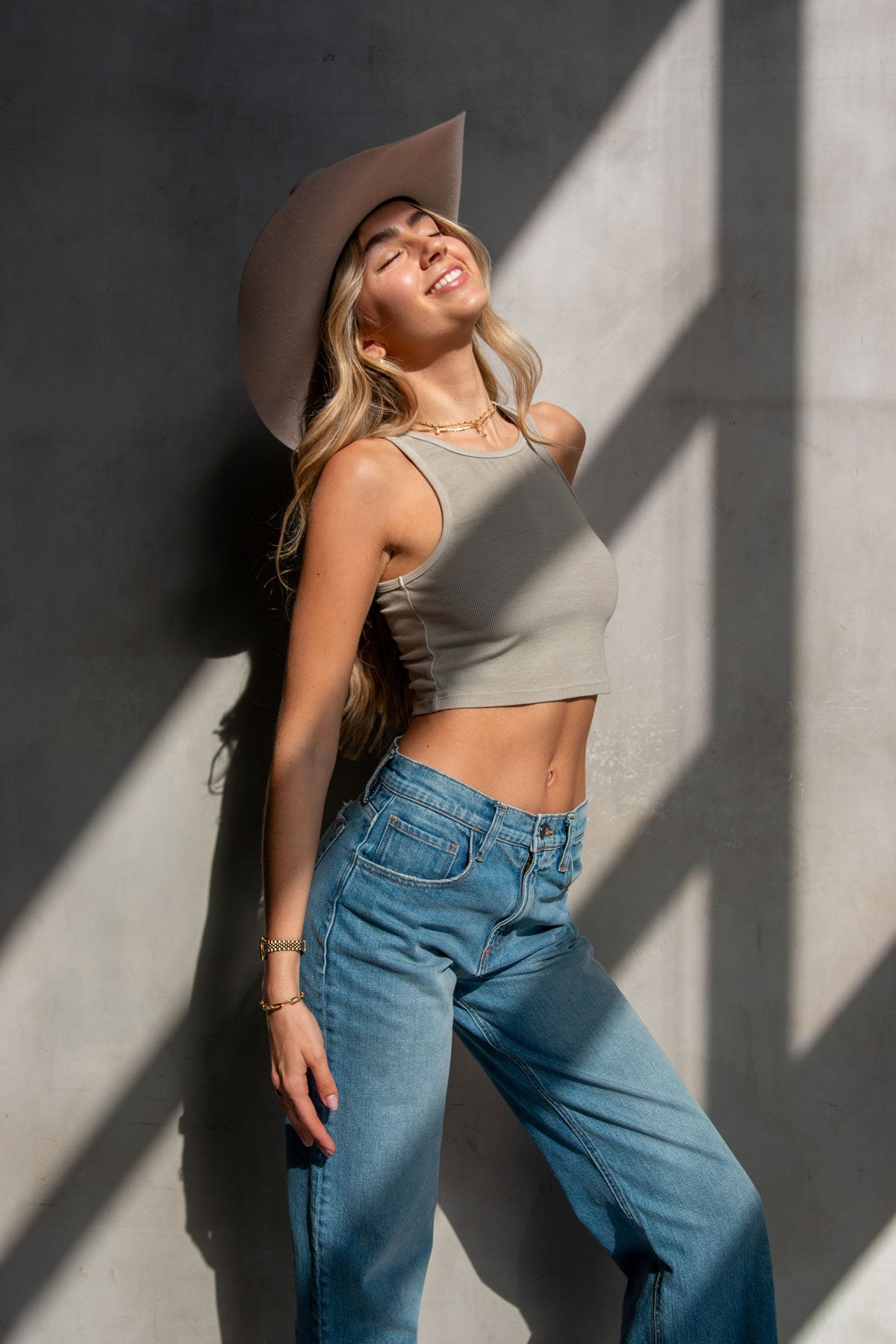 THE HIGH NECK CROPPED TANK IN TAUPE